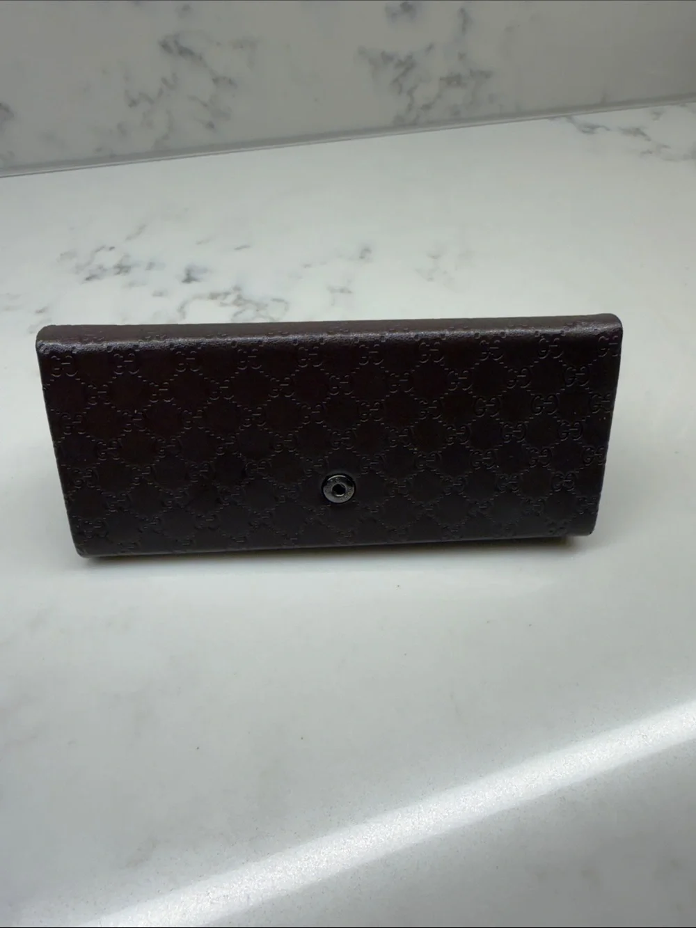 Gucci Dark Brown GG Embossed Leather Sunglasses Case
